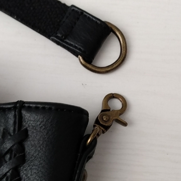 Black Faux Leather Studded Crossbody Bag With Braided Detail Adjustable Strap - Picture 4 of 16